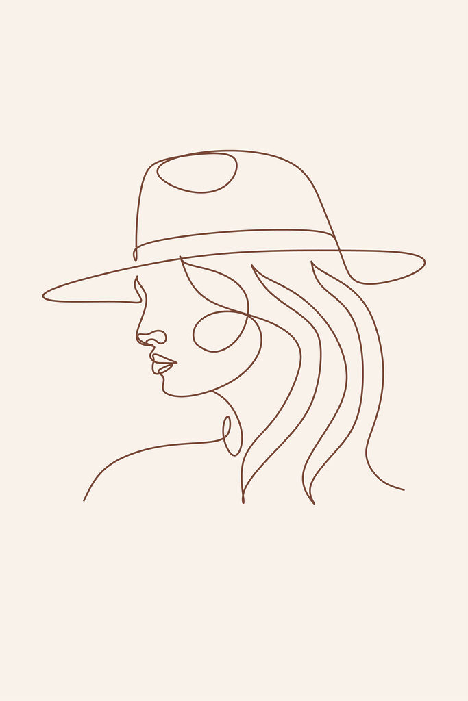 A drawing of a woman wearing a hat