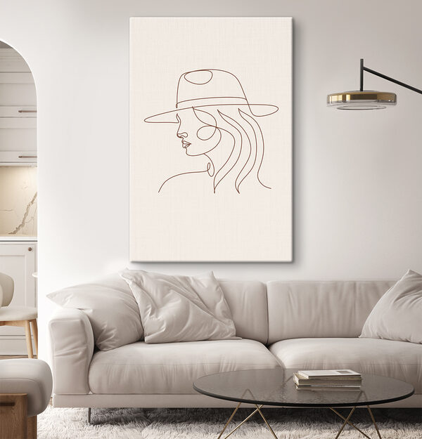 A drawing of a woman wearing a hat