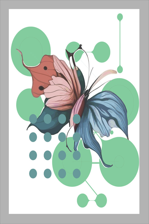 A butterfly with a flower and dots