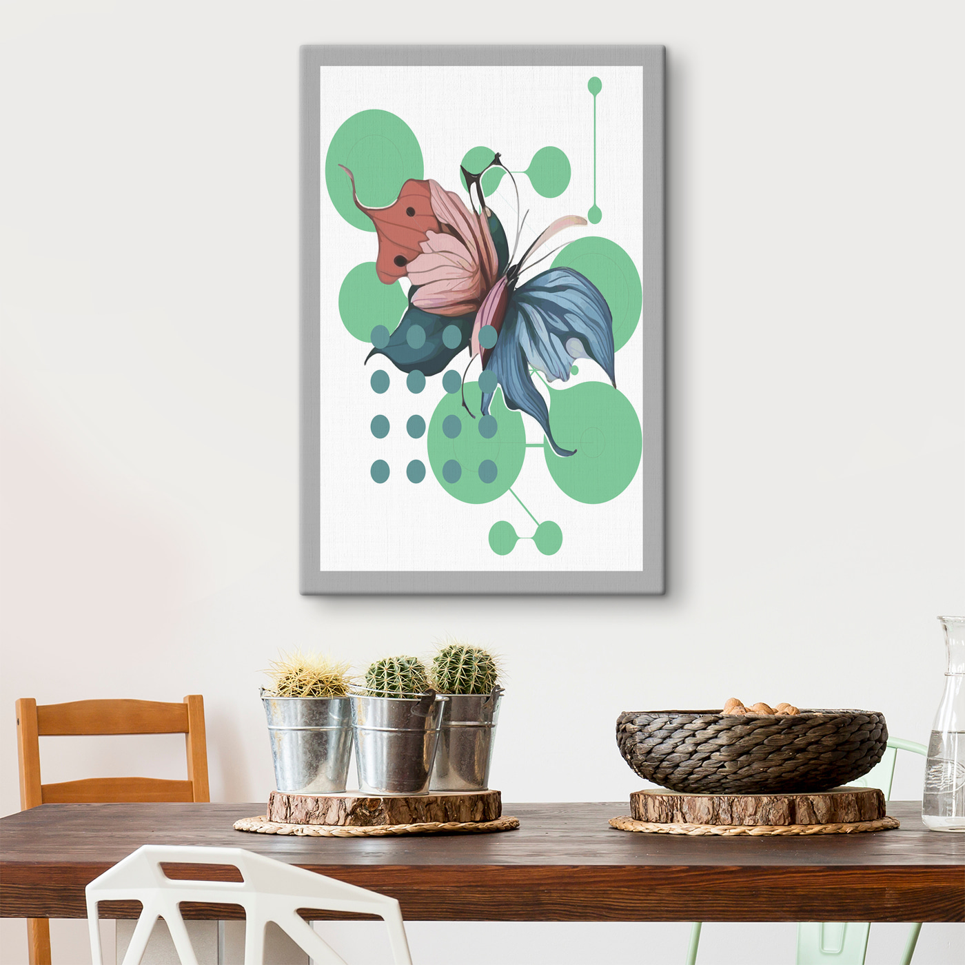 A butterfly with a flower and dots