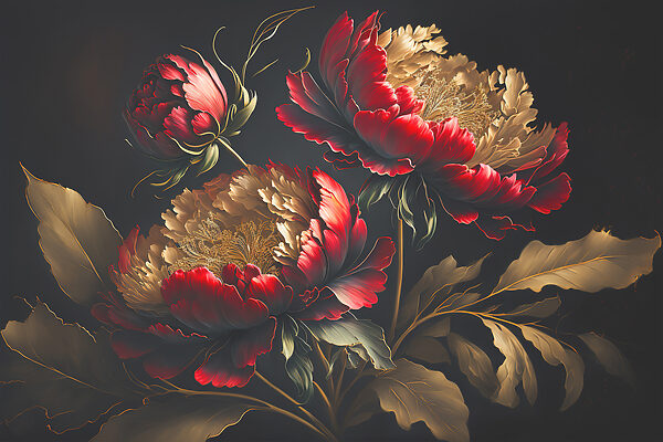 A painting of flowers on a black background A painting of flowers on a black background