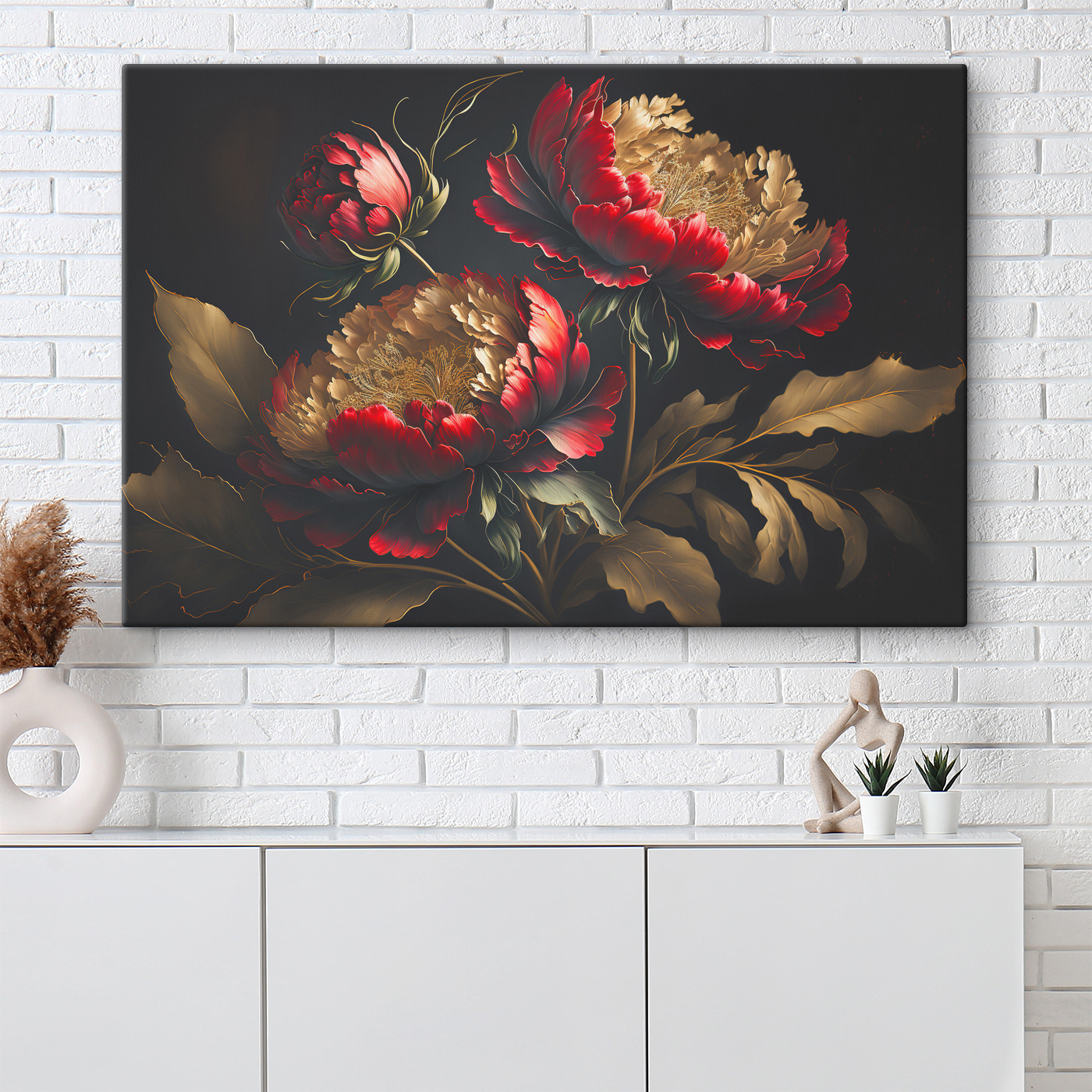 A painting of flowers on a black background A painting of flowers on a black background