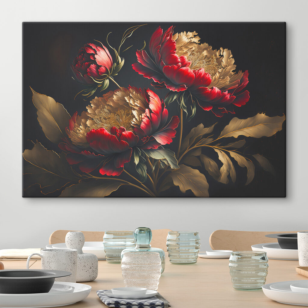 A painting of flowers on a black background A painting of flowers on a black background