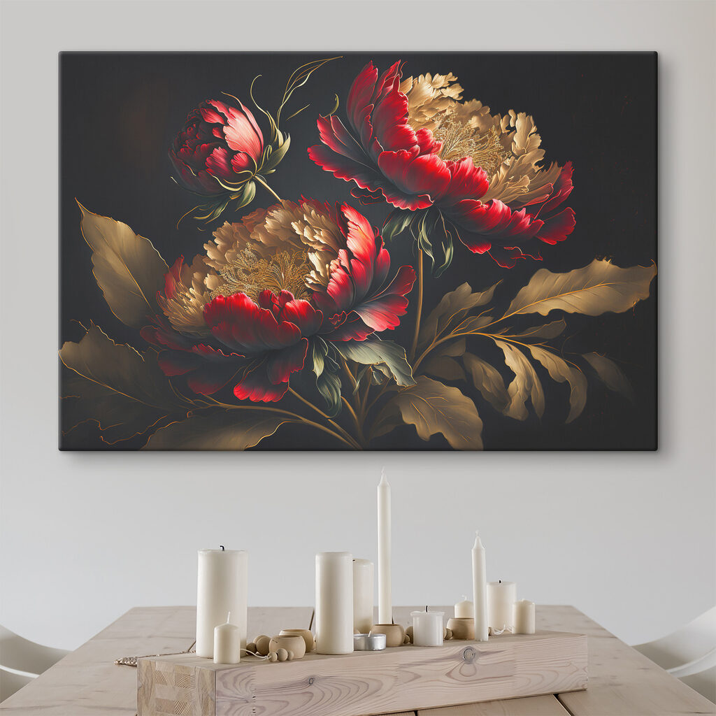 A painting of flowers on a black background A painting of flowers on a black background
