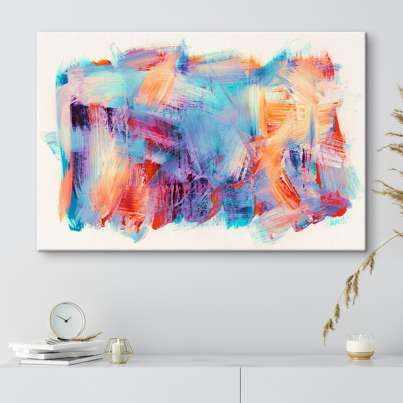 A colorful brush strokes on a white surface