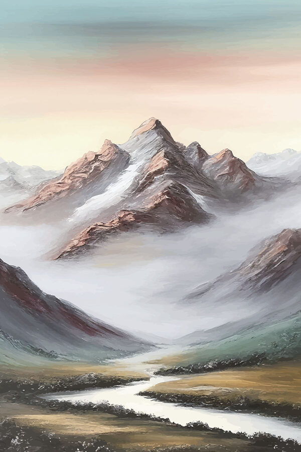 A mountain range with fog A mountain range with fog