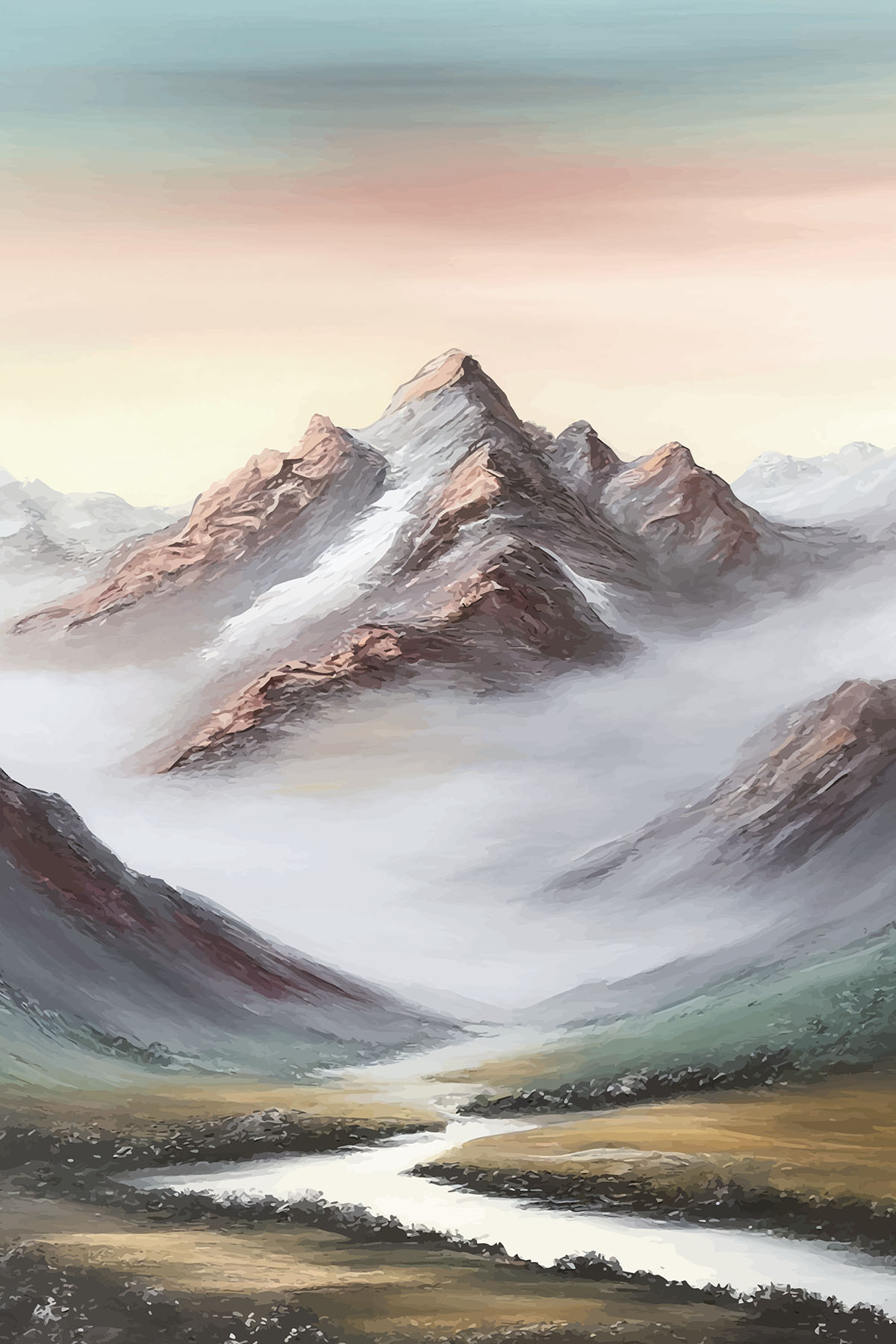 A mountain range with fog A mountain range with fog