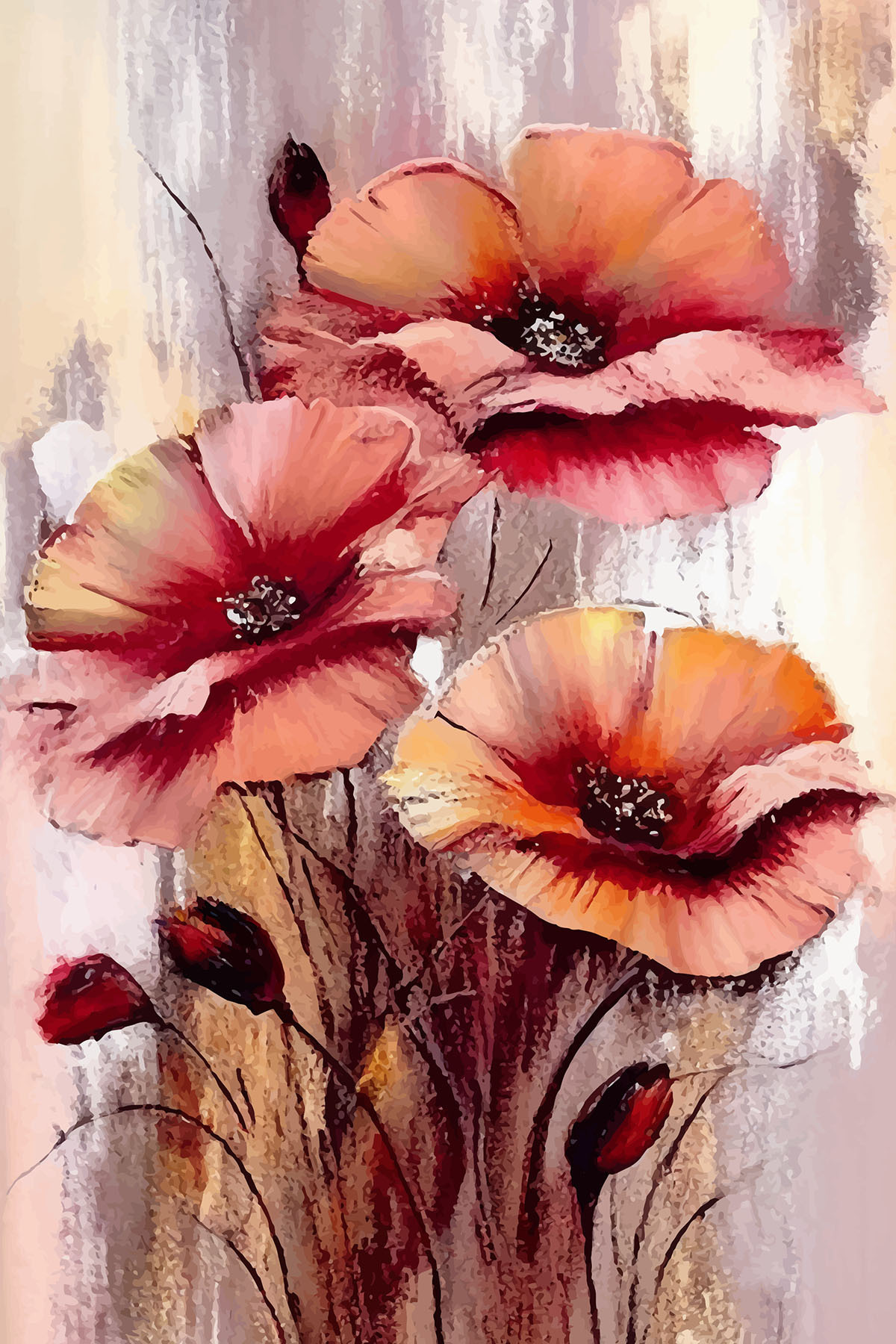 A painting of flowers on a white background A painting of flowers on a white background