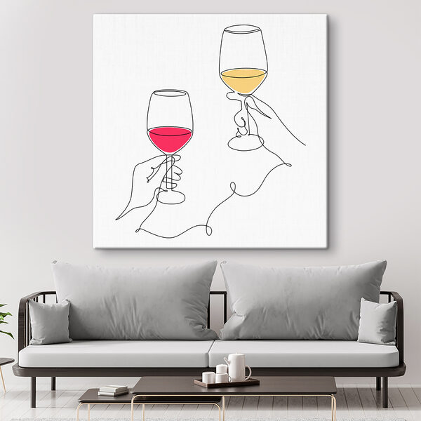 Cuadros Una mano que sostiene unas copas de vino