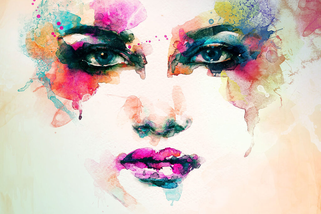 A woman's face with colorful makeup A woman's face with colorful makeup