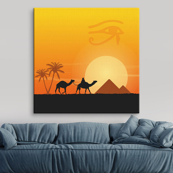 A camels and palm trees in front of a sunset A camels and palm trees in front of a sunset