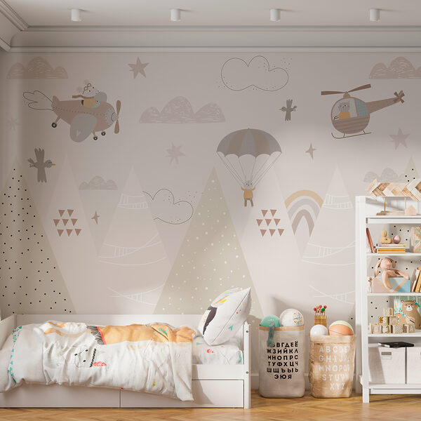 Un papel pintado con montañas y aviones Un papel pintado con montañas y aviones