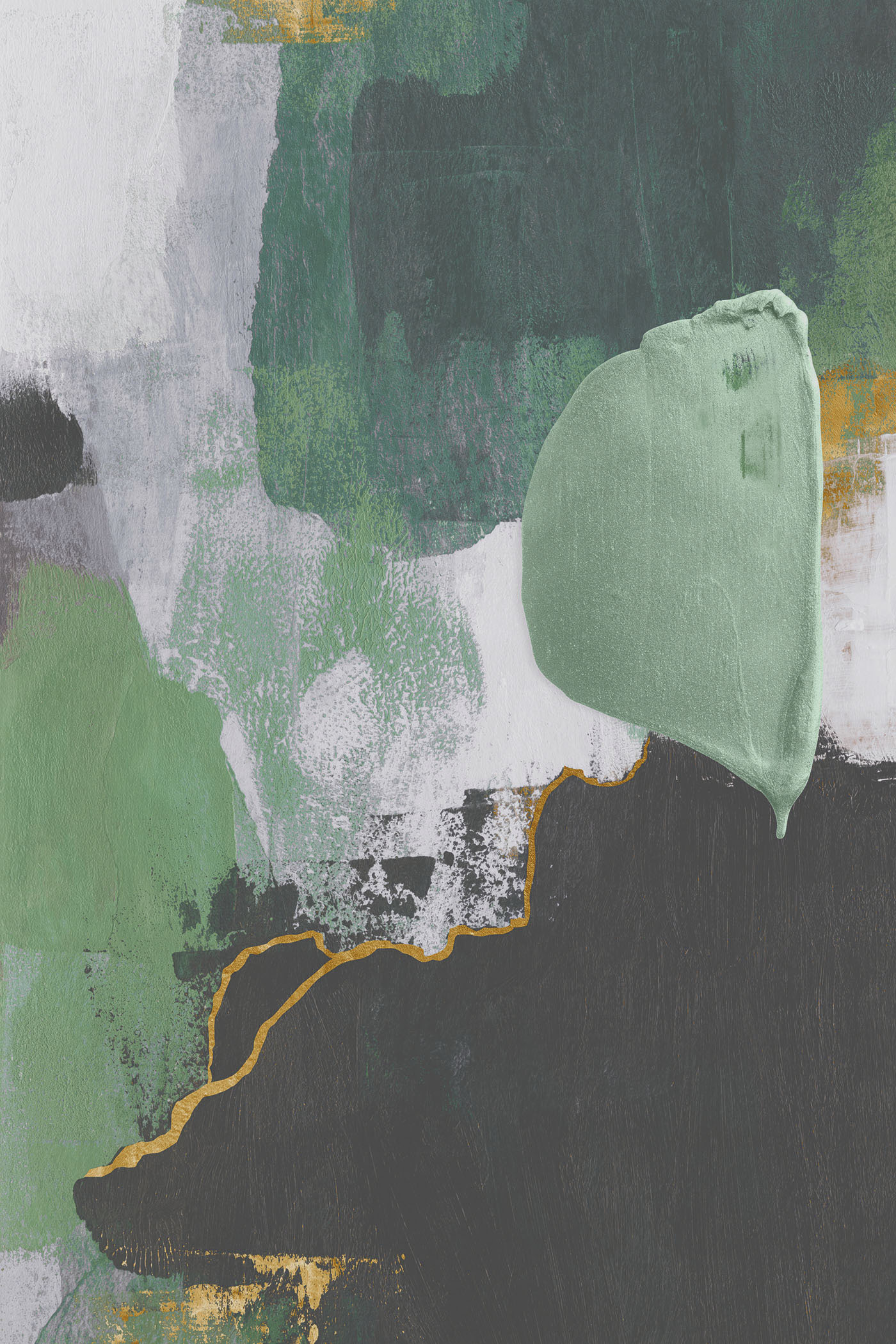 A painting of green and white A painting of green and white