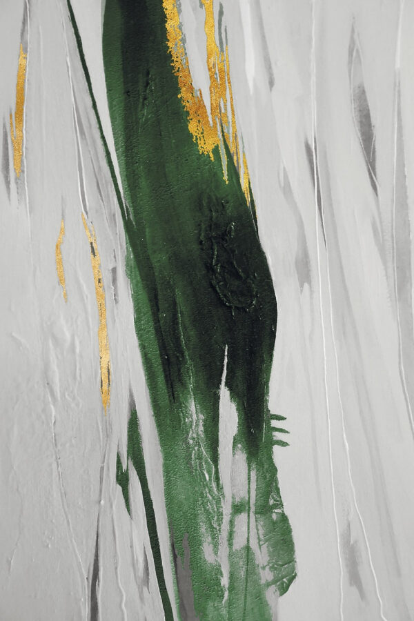 Emerald strokes on textured canvas