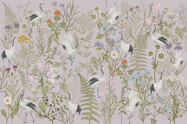 Un papel pintado con pájaros y plantas Un papel pintado con pájaros y plantas