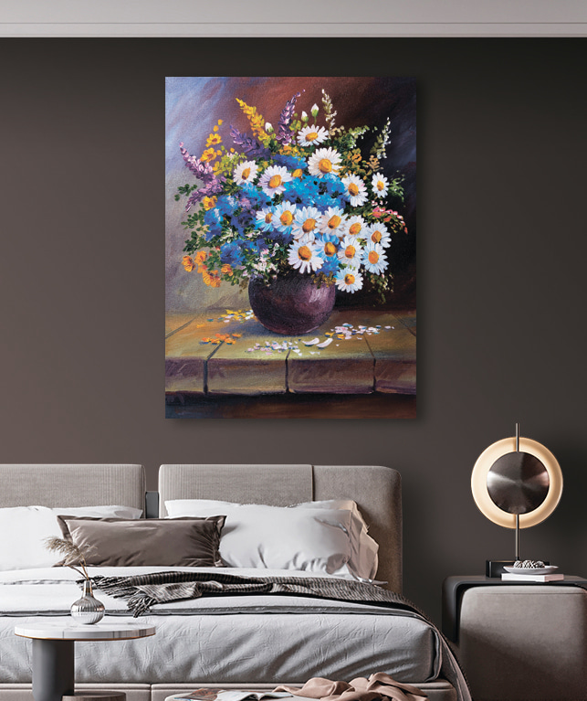 A painting of flowers in a vase