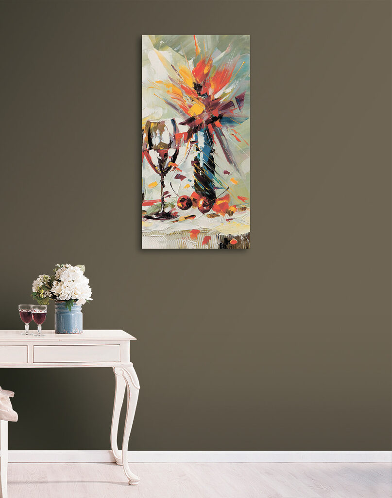 A painting of a wine glass and a vase