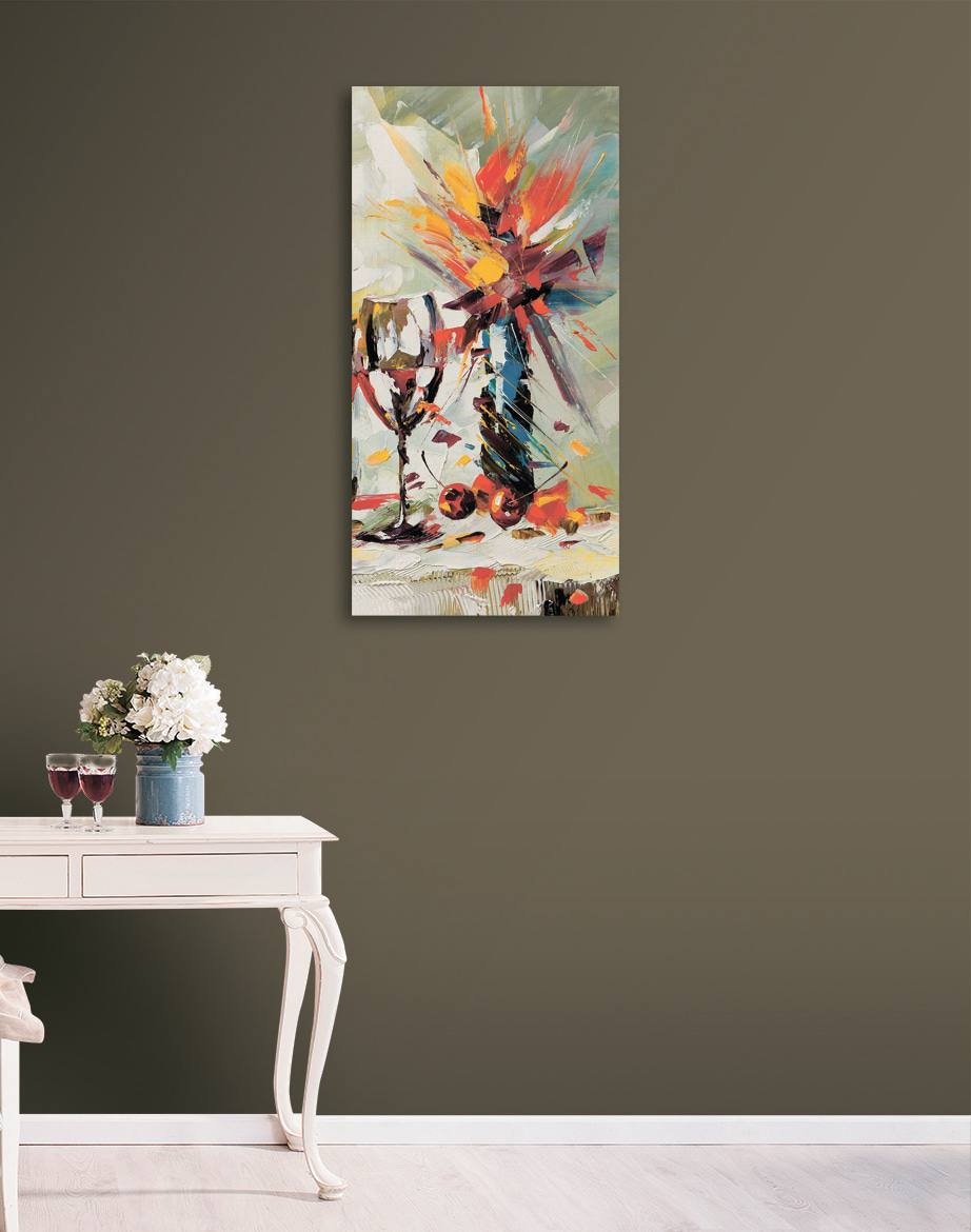 A painting of a wine glass and a vase