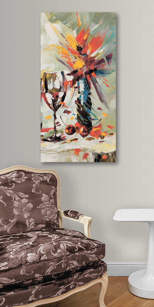 A painting of a wine glass and a vase