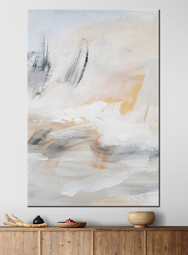 Cuadros Una obra de arte abstracto en blanco y gris