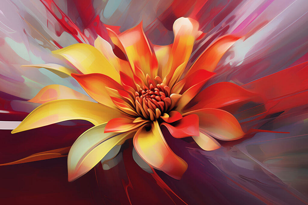 A colorful flower with a red center A colorful flower with a red center