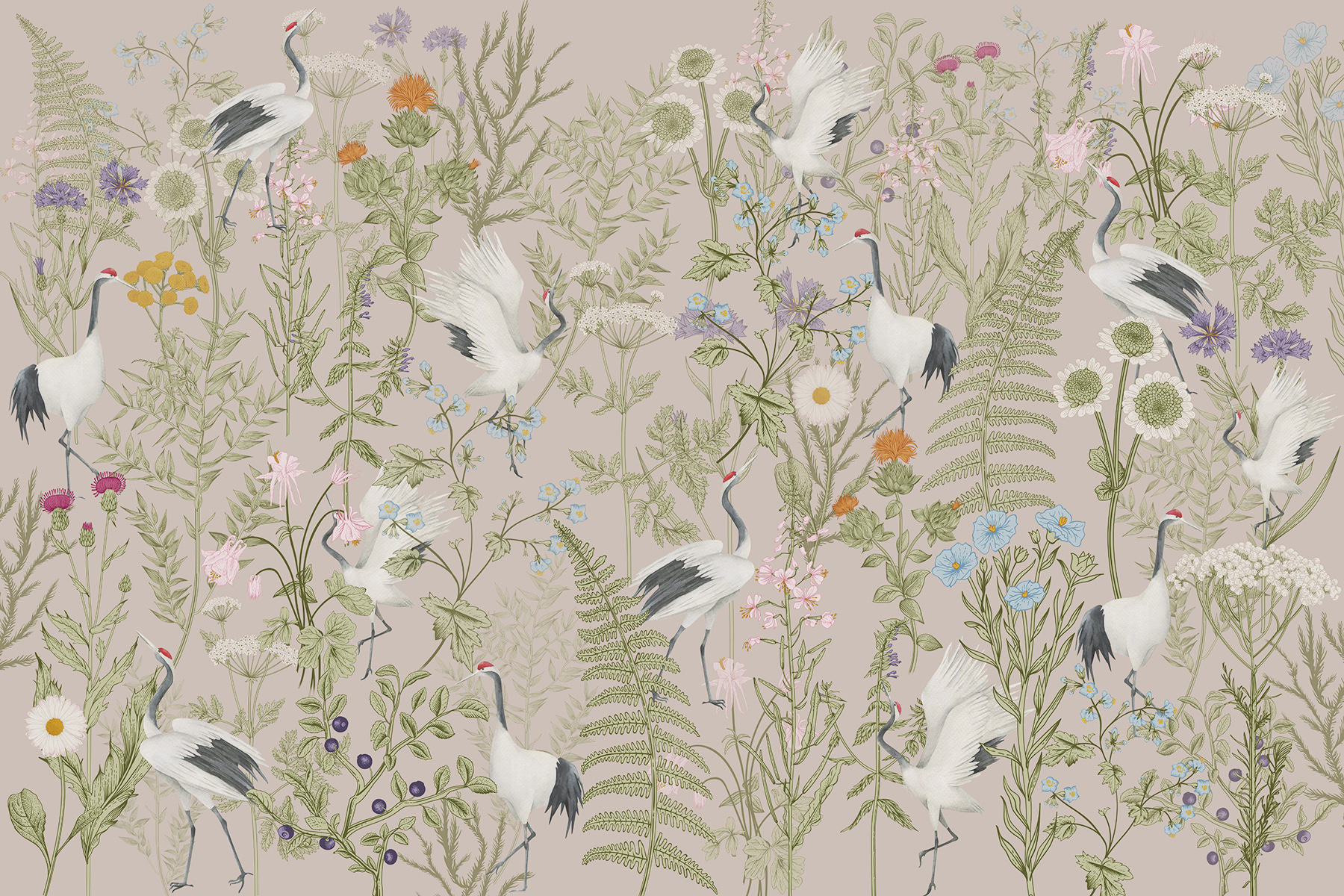 A wallpaper with birds and plants