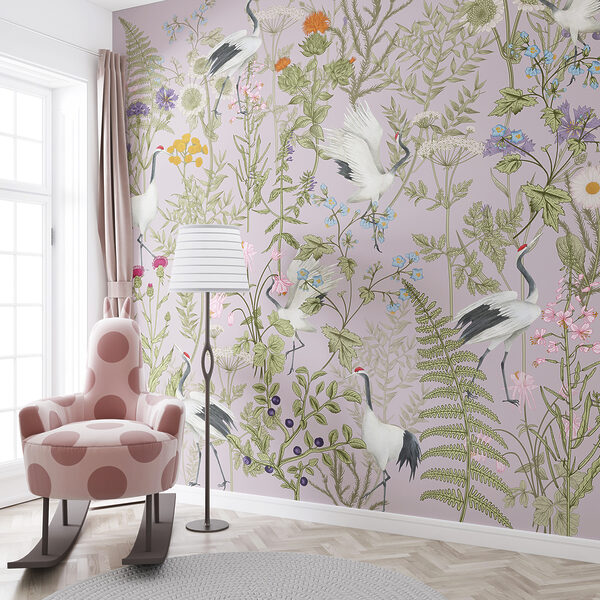 Un papel pintado con pájaros y plantas Un papel pintado con pájaros y plantas