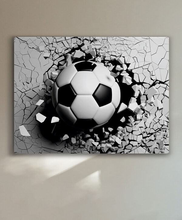 Cuadros Cuadros Un balón de fútbol que atraviesa una pared (SKU: s34768)