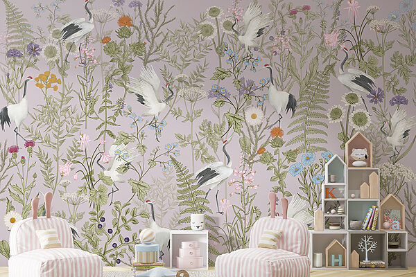 Un papel pintado con pájaros y plantas Un papel pintado con pájaros y plantas