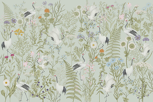 Un papel pintado con pájaros y plantas Un papel pintado con pájaros y plantas