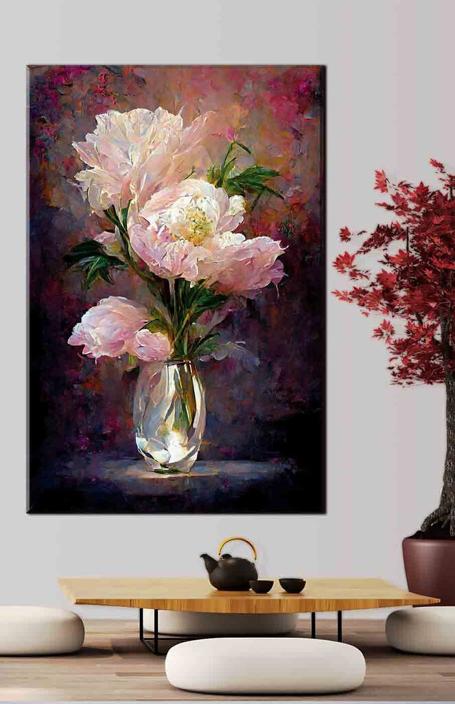 A painting of flowers in a vase