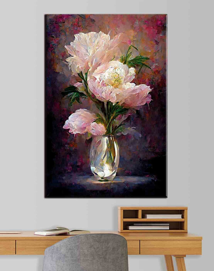 A painting of flowers in a vase