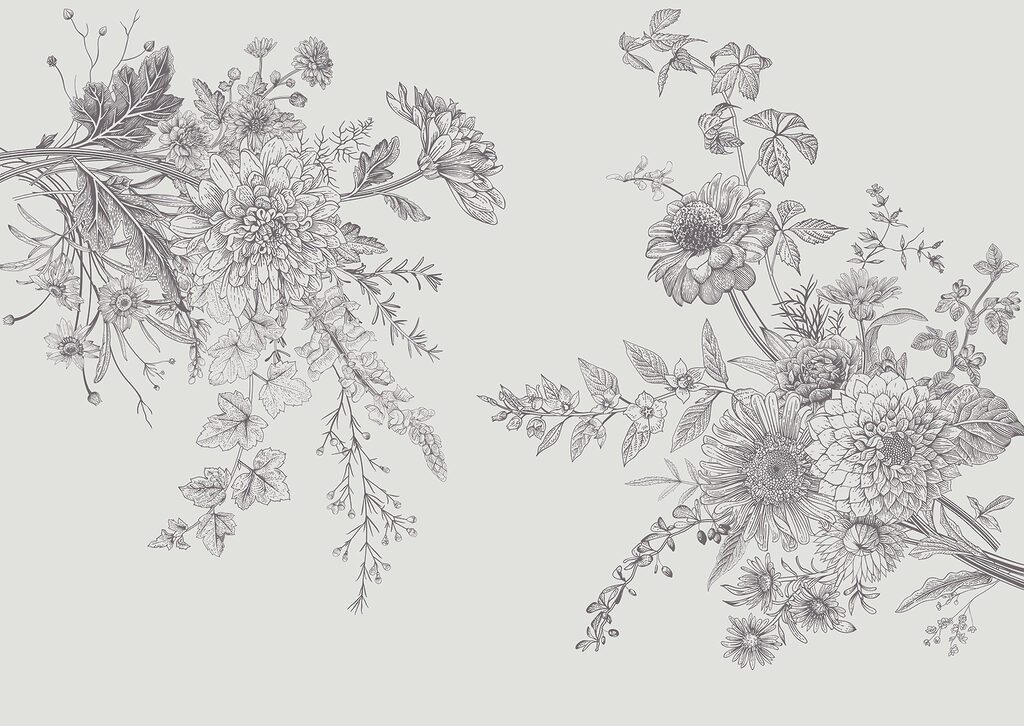 A group of flowers with leaves