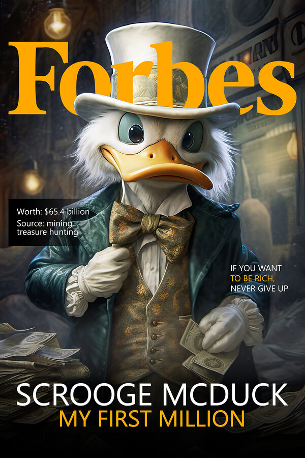 A duck wearing a suit and a bow tie holding money A duck wearing a suit and a bow tie holding money
