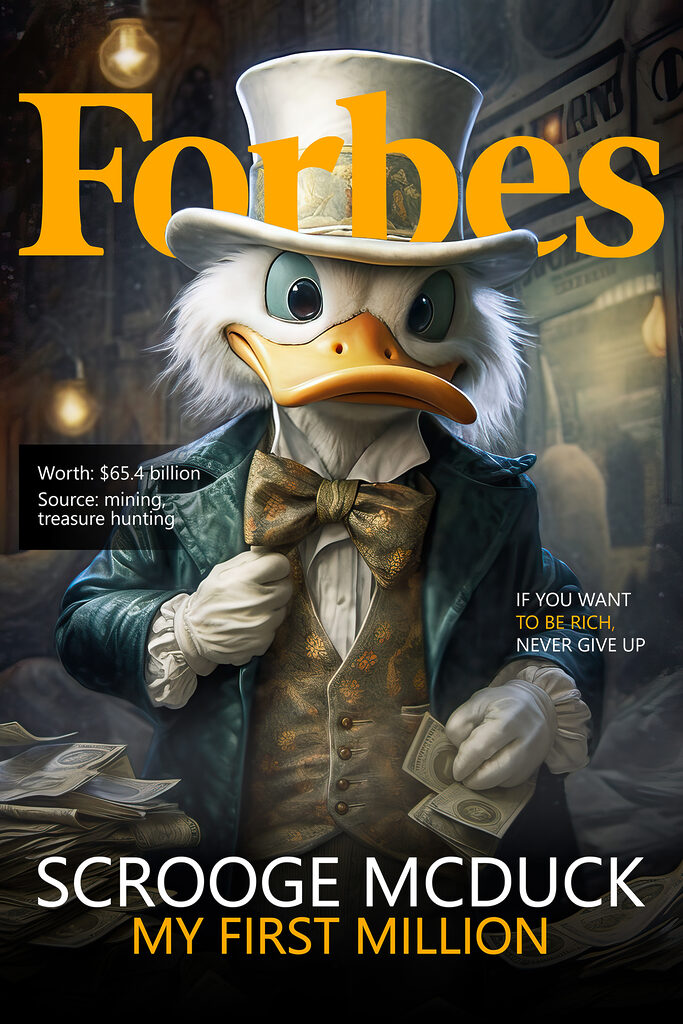A duck wearing a suit and a bow tie holding money A duck wearing a suit and a bow tie holding money