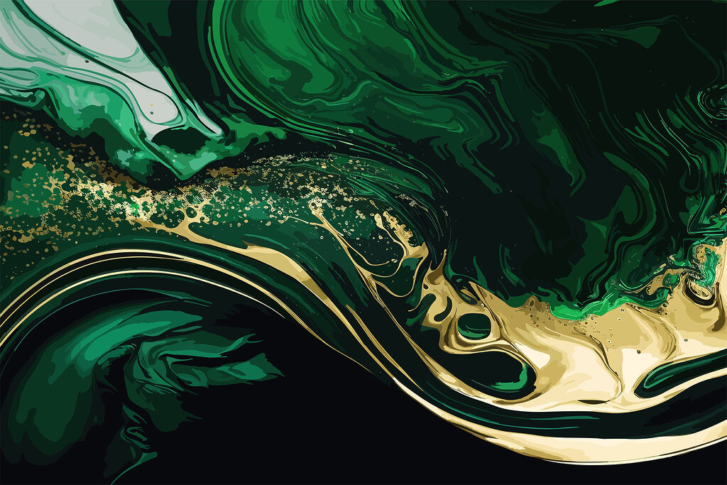 Emerald swirls with sparkling accents