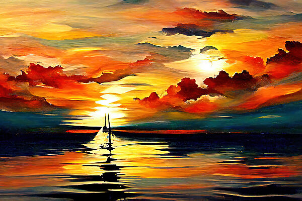 A painting of a sailboat in the water A painting of a sailboat in the water
