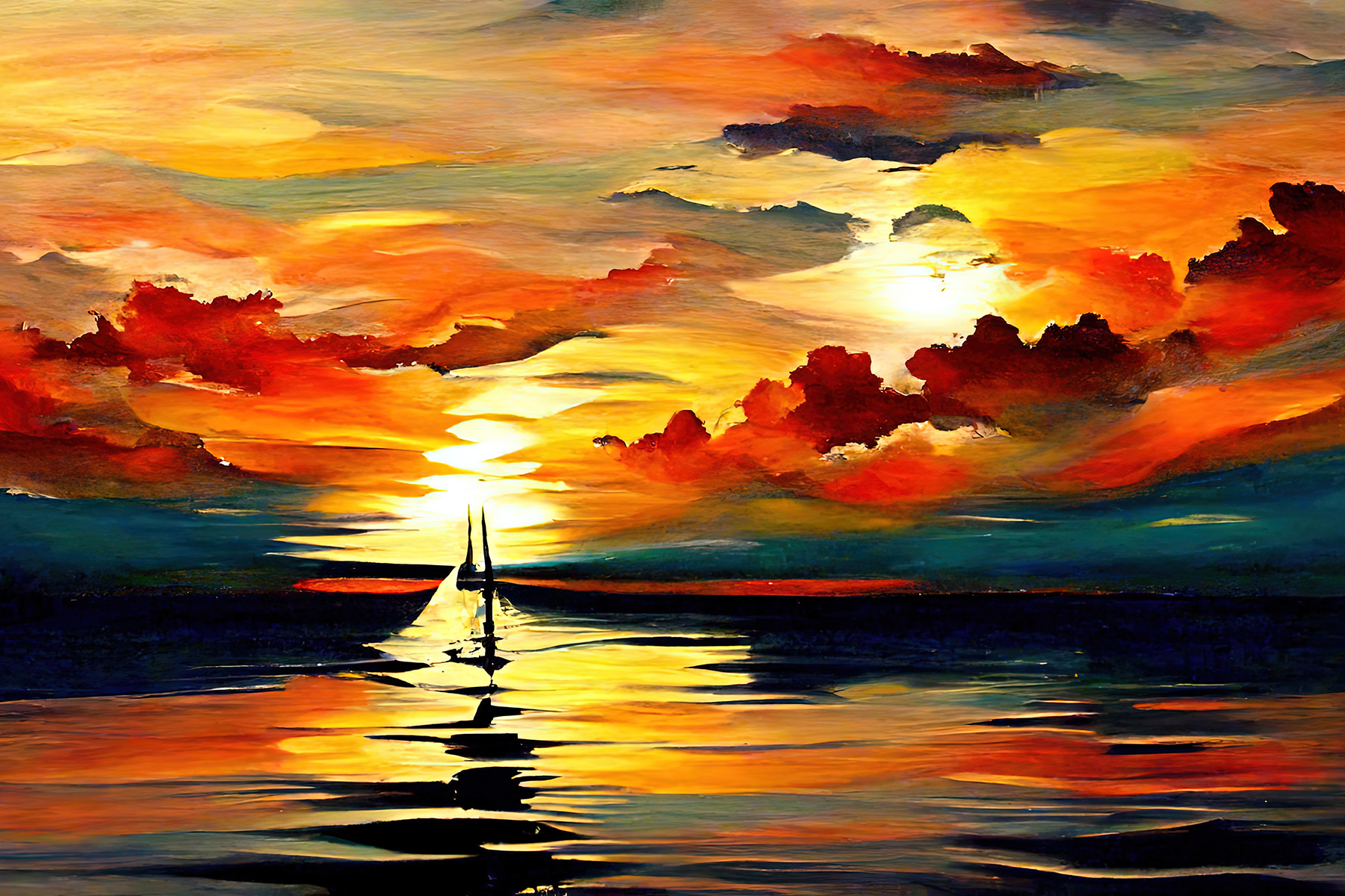 A painting of a sailboat in the water A painting of a sailboat in the water