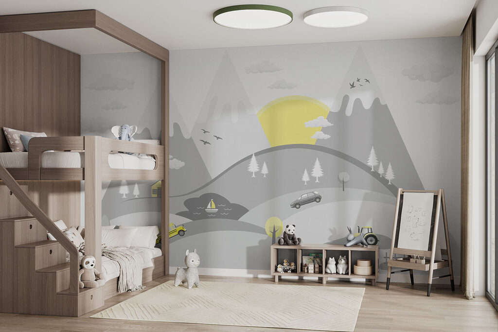 A cartoon of cars and trucks on a hill