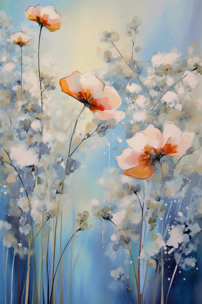 A painting of flowers and plants