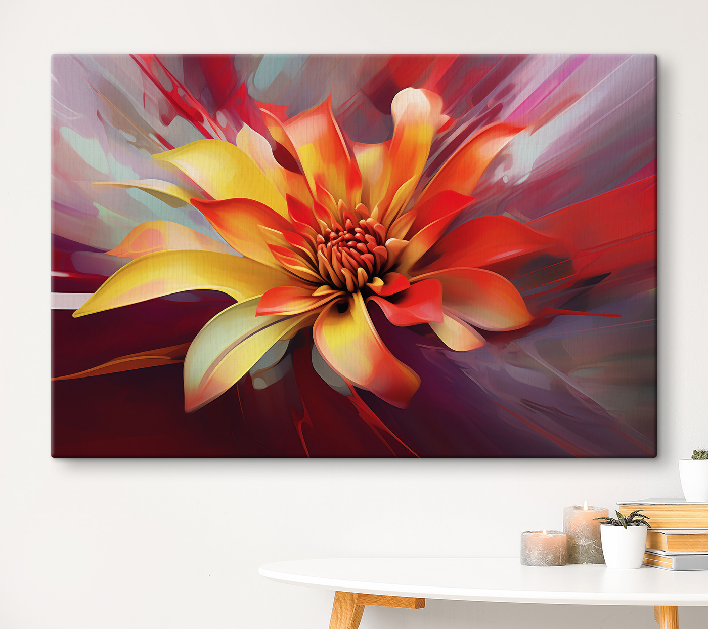 A colorful flower with a red center A colorful flower with a red center