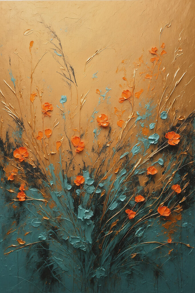 A painting of flowers on a wall A painting of flowers on a wall