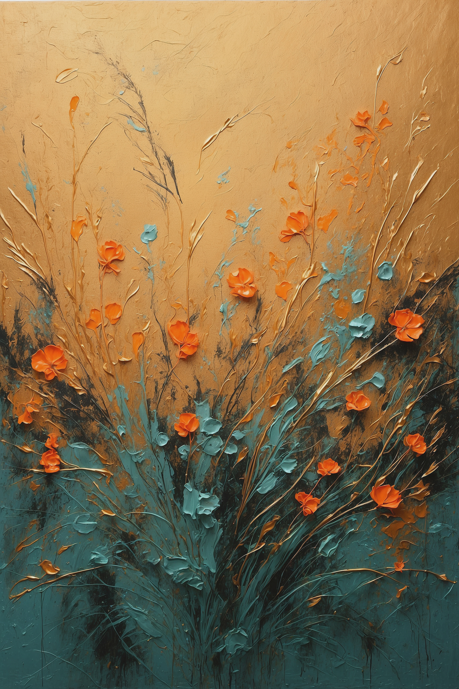 A painting of flowers on a wall A painting of flowers on a wall