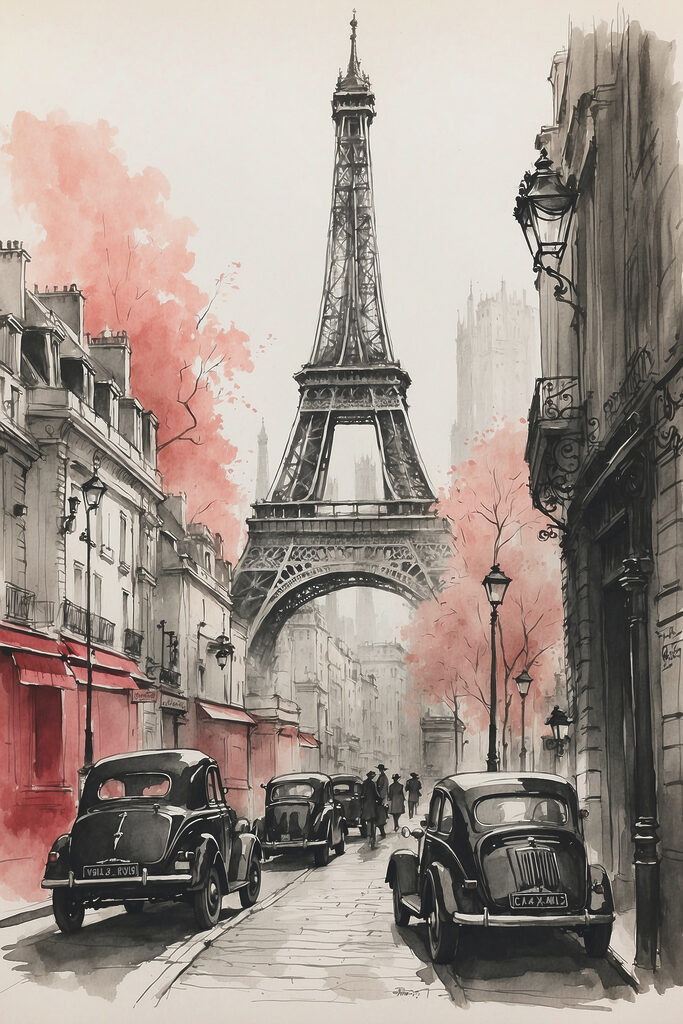 A street with cars and a tower A street with cars and a tower