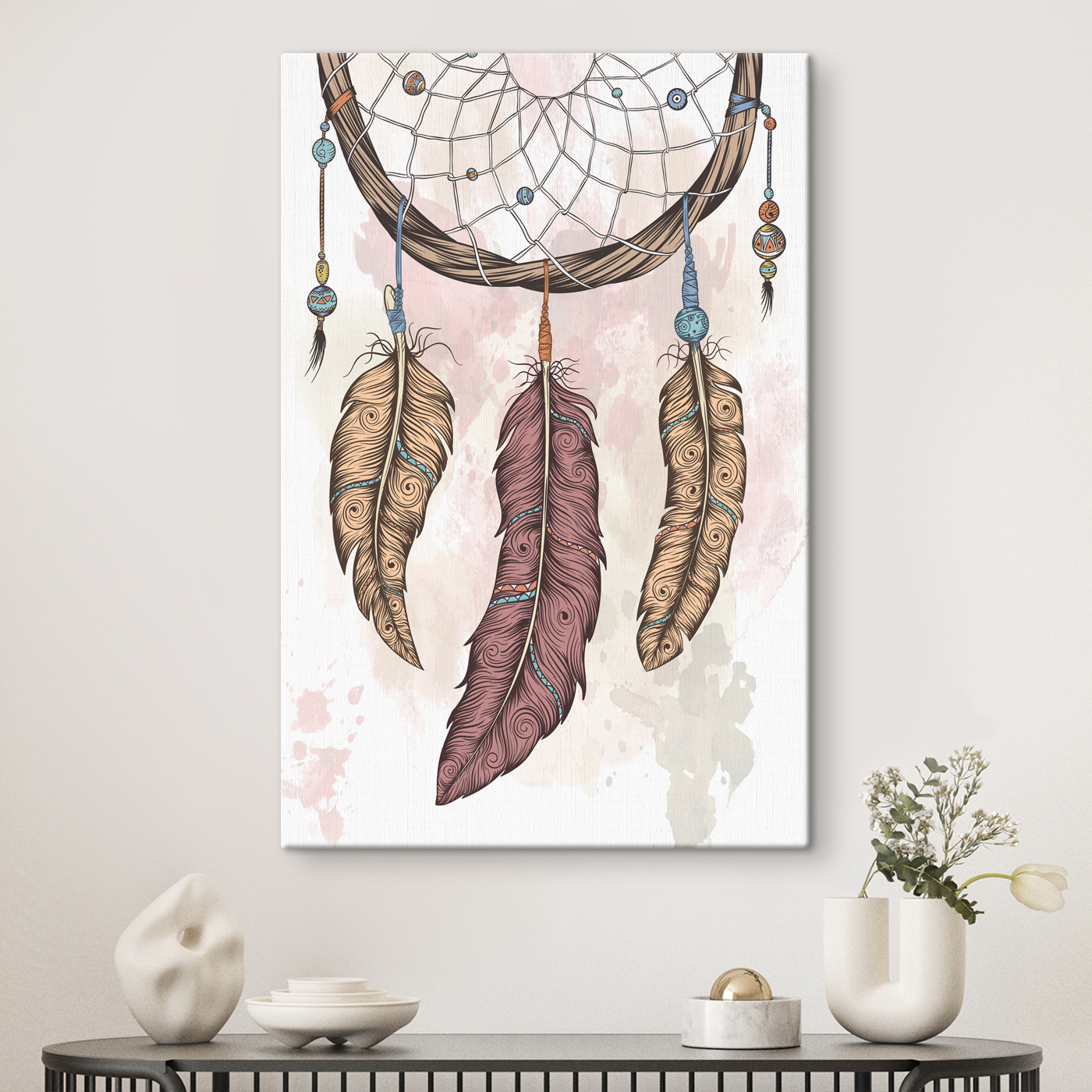 A dream catcher with feathers A dream catcher with feathers