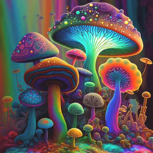 A group of colorful mushrooms A group of colorful mushrooms