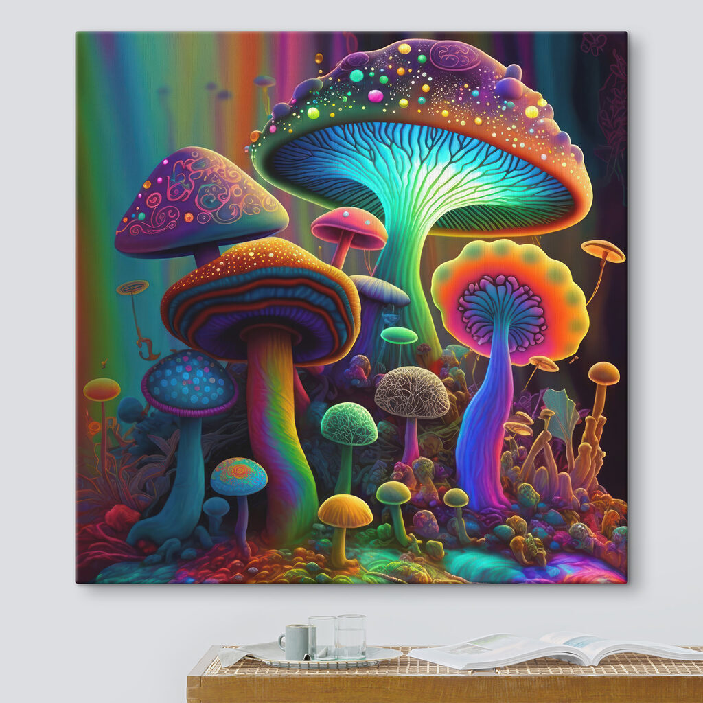 A group of colorful mushrooms A group of colorful mushrooms