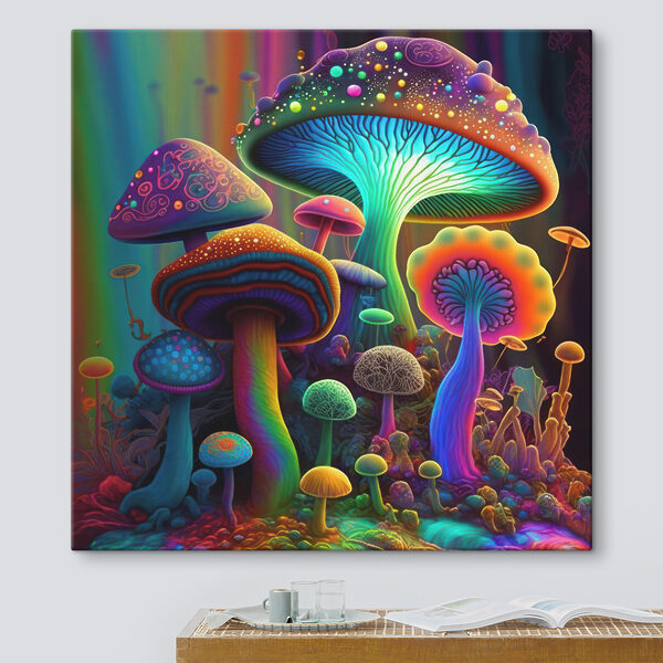 A group of colorful mushrooms A group of colorful mushrooms