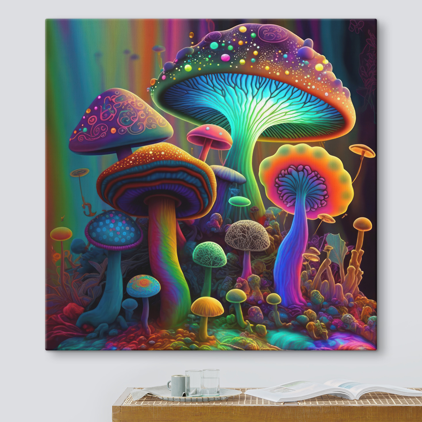 A group of colorful mushrooms A group of colorful mushrooms