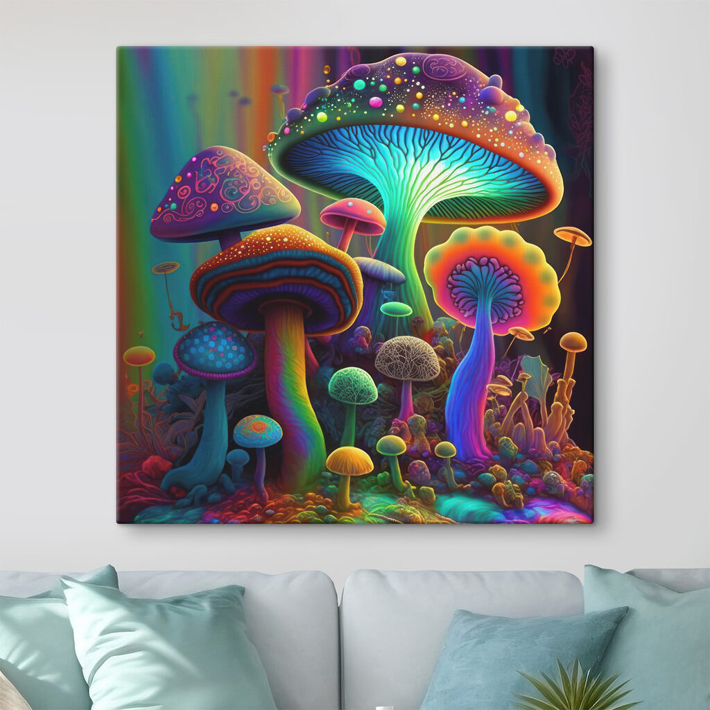 A group of colorful mushrooms A group of colorful mushrooms
